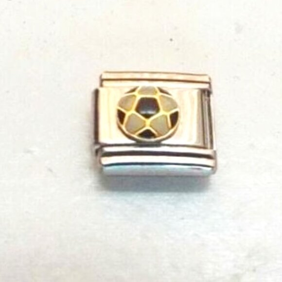 Enamel soccer ball 9mm stainless steel Italian charm bracelet link new - Picture 1 of 2
